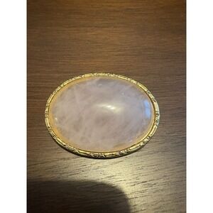 Vintage Brooch Oval Rose Quartz Gold Tone Ornate Edging Victorian Style